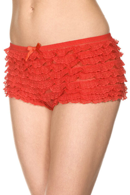 Lace Ruffle Trim Tanga Shorts 115 Red