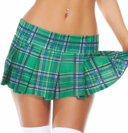 School Girl Checkered Plaid Skirt Green Front Angle