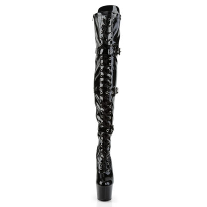 Pleaser 7" Adore 3028 Buckle Thigh High Boot - Patent Black Front
