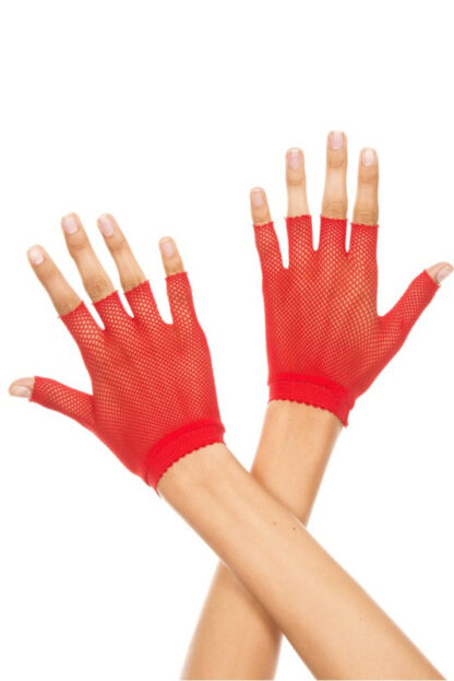 Fishnet wrist length fingerless gloves - Red
