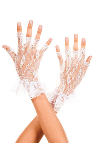 Wrist Length Lace Fingerless Gloves 428 White