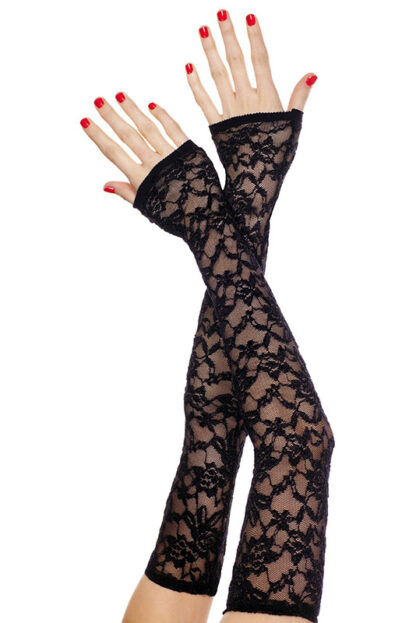 Extra Long Fingerless Lace Gloves - Black