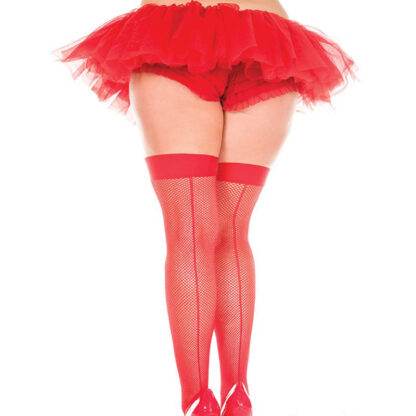Back Seam Fishnet Thigh Hi Queen Size Red