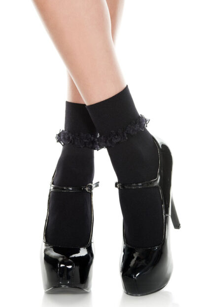 Ankle High with Ruffle Trim Black