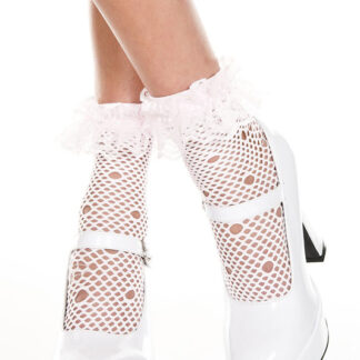 Net Pattern Anklet with Ruffle Trim Baby Pink