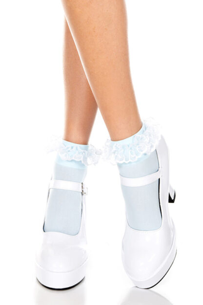 Opaque Anklet with Ruffled Lace Baby Blue