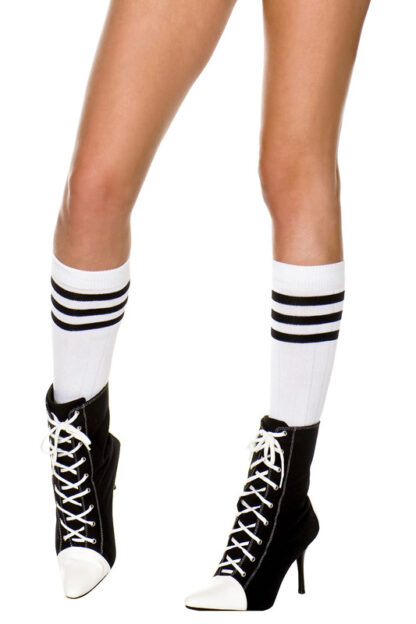 Knee High with Striped Top 3 Black Stripe on White