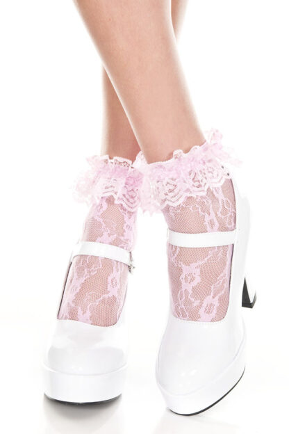 Lace Ruffle Ankle High Baby Pink Socks