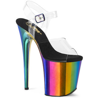 Pleaser 8" Flamingo 808 Clear Top with Ankle Strap - Rainbow Platform