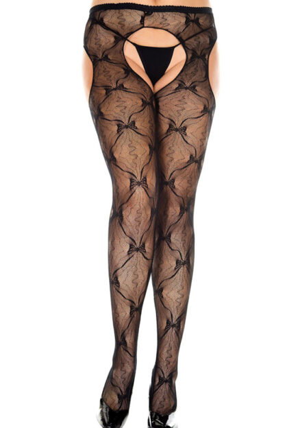 Bow Lace Suspender Pantyhose Queen Size 933 Black