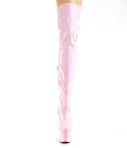 Pleaser 7" Adore 3000 Thigh High Boot - Baby Pink Hologram Patent - Front