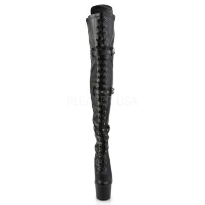 Pleaser 7" Adore 3028 Buckle Thigh High Boot Matte Black Front Angle