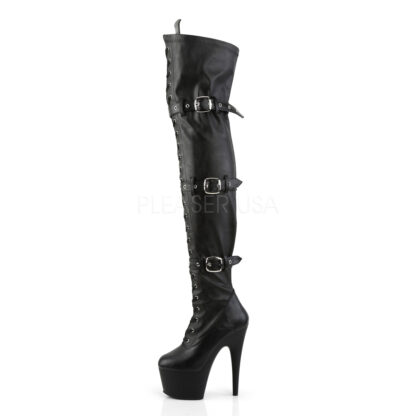 Pleaser 7" Adore 3028 Buckle Thigh High Boot Matte Black Left Angle