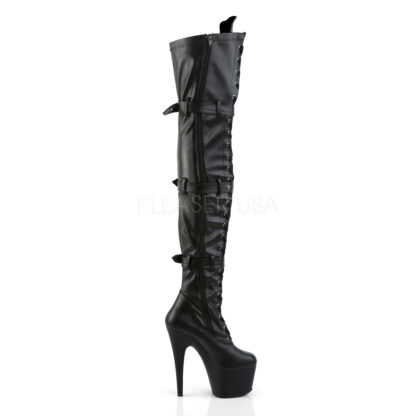 Pleaser 7" Adore 3028 Buckle Thigh High Boot Matte Black Right Angle
