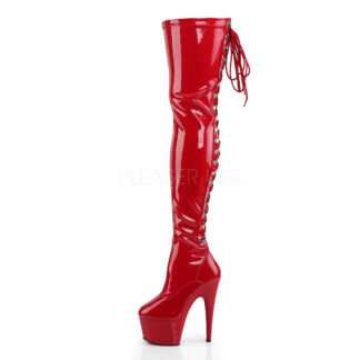 Pleaser 7" Adore 3063 Thigh High Boot Patent Red Left Angle