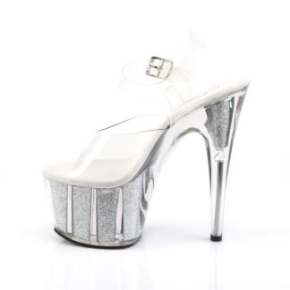 Pleaser 7" Adore 708G Sandal Small Glitter Silver Inserts in Platform Left Angle