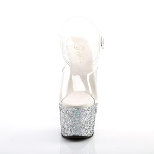 Pleaser 7" Adore 708LG Sandal - Hologram Large Glitter Silver - Front