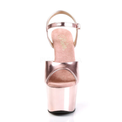 Pleaser 7" Adore 709 Sandal Chrome Rose Gold Front Angle