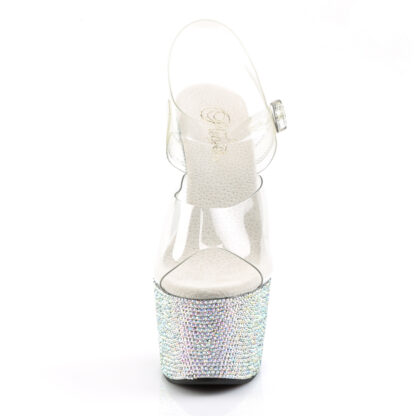 Pleaser 7" Bejeweled 708DM Clear Top with Ankle Strap Shoes Front Angle
