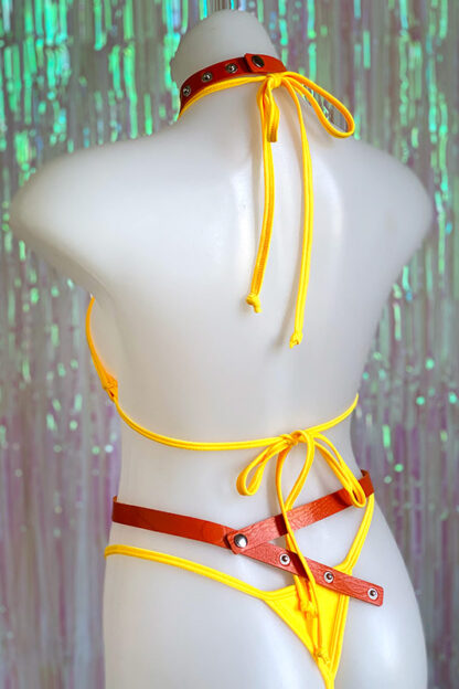 "O" Ring Faux Leather Harness Top Orange Back