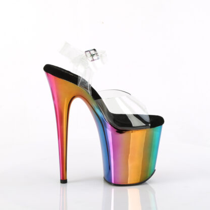Pleaser 8" Flamingo 808 Clear Top with Ankle Strap - Rainbow Platform Right