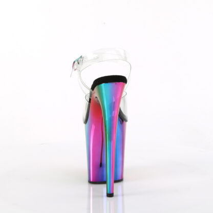 Pleaser 8" Flamingo 808 Clear Top with Ankle Strap - Rainbow Platform Back