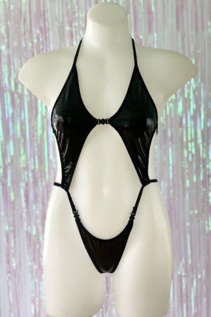 Diamonds Clip Front Bodysuit - PVC - Black