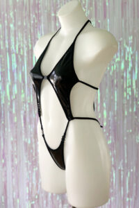 Diamonds Clip Front Bodysuit - PVC - Black - Side