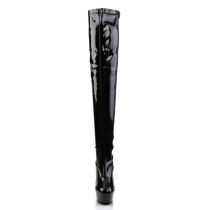 Pleaser 6" Delight 3000 Thigh High Boot Patent Black Front Angle