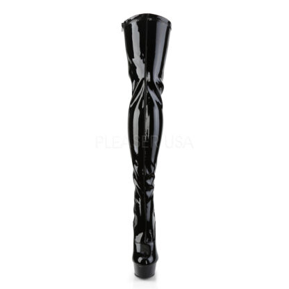 Pleaser 6" Delight 3063 Thigh High Boot Patent Black Front Angle