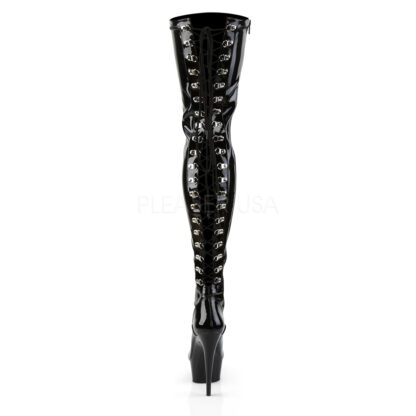 Pleaser 6" Delight 3063 Thigh High Boot Patent Black Back Angle