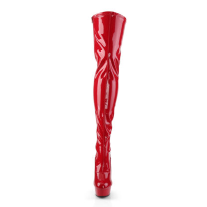 Pleaser 6" Delight 3063 Thigh High Boot Patent Red Front Angle