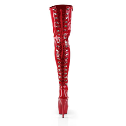 Pleaser 6" Delight 3063 Thigh High Boot Patent Red Back Angle