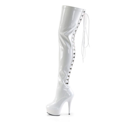 Pleaser 6" Delight 3063 Thigh High Boot Patent White Left Angle