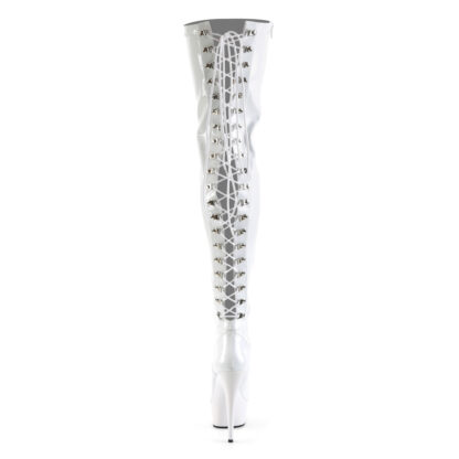 Pleaser 6" Delight 3063 Thigh High Boot Patent White Back Angle