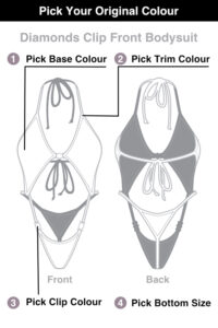 Siren Doll Diamonds Clip Front Bodysuit - Pick Your 2 From 29 Colours