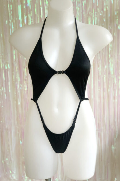 Diamonds Clip Front Bodysuit - Black-Front