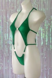 Diamonds Clip Front Bodysuit - Green - Side