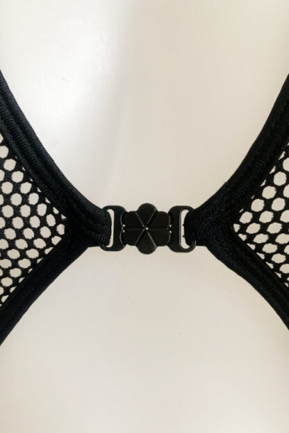 Diamonds Clip Front Bodysuit - Black Mini Fishnet - Close