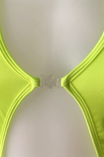 Diamonds Clip Front Bodysuit - Neon Yellow - Close