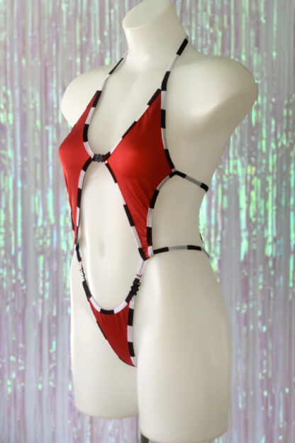 Diamonds Clip Front Bodysuit - Red with Grand Prix Trim - Side