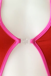 Siren Doll Diamonds Clip Front Bodysuit - Red - Neon Pink Trim - Clip