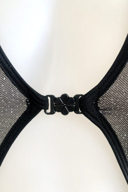 Diamonds Clip Front Bodysuit - Black Sheer with Silver Glitter - Close