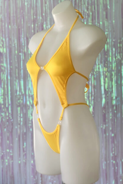 Diamonds Clip Front Bodysuit - Yellow - Side