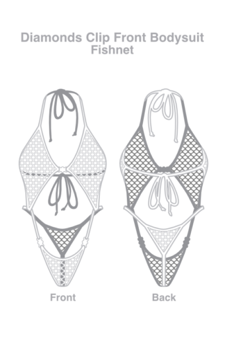 Diamonds Clip Front Bodysuit - Fishnet - Comes in 8 Colours