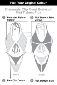 Siren Doll Diamonds Clip Front Bodysuit - Mini Fish Net Plus Pick Your Colours