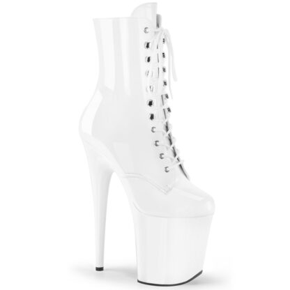 Pleaser 8" Flamingo 1020 Ankle Boots - Patent White