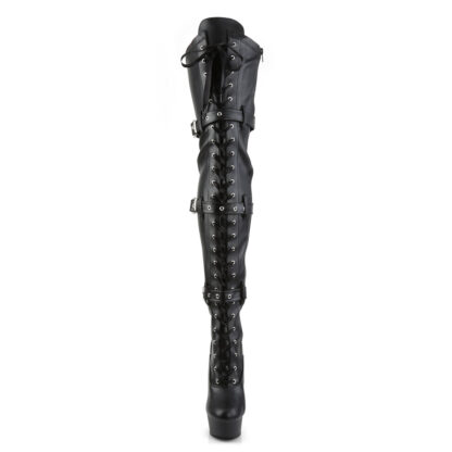 Pleaser 6” Delight 3028 Buckle Thigh High Boot - Matte Black Front