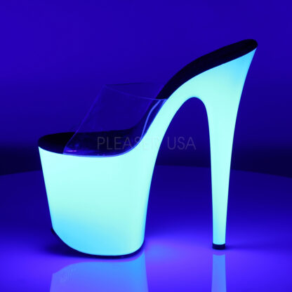 Pleaser 8" Flamingo 801 Double Strap Slip On UV Neon White Shoes Left Angle