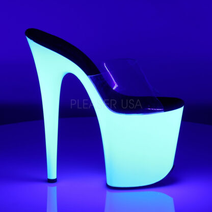 Pleaser 8" Flamingo 801 Double Strap Slip On UV Neon White Shoes Right Angle